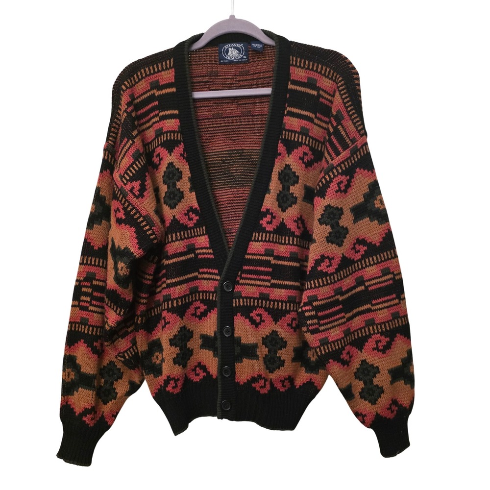 Atlantic Traders Vintage Southwestern Geometric Knit Cardigan Sweater XL Orange
